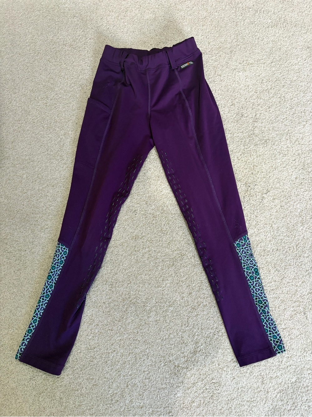 NWOT Kerrits Kids Thermo Tech, Riding Tights in Purple Print, Size Large (12-14)